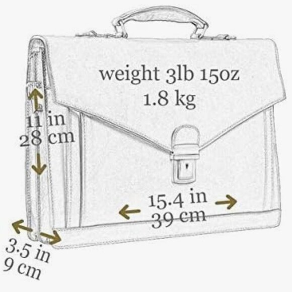 Time Resistance Leather Briefcase - Business Laptop Bag Italian Handmade - Picture 15 of 16